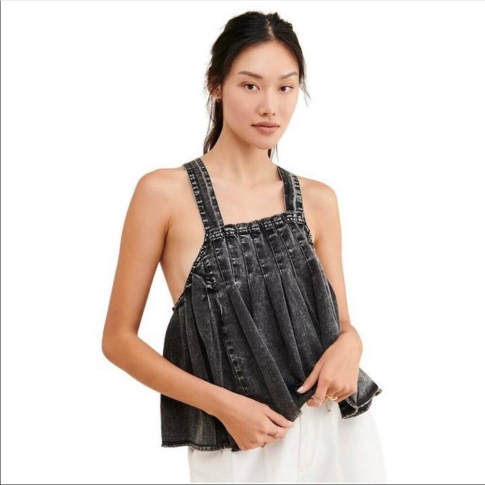 🛑 1 hour sale. Free People, M, pleated baby doll denim - Picture 3 of 11